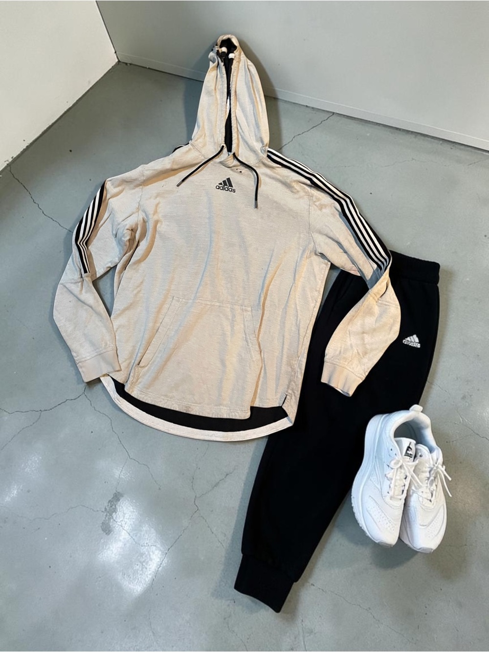 Adidas Kids Beige Hoodie- Used